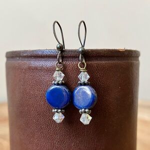 Vintage Lapis Lazuli Pendant Dangle Earrings